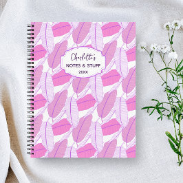 Cuaderno Monograma de hoja de palma tropical rosa púrpura a
