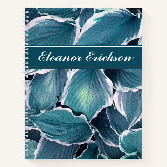 Cuaderno Monograma de hojas verde azuladas y blancas (Anverso)