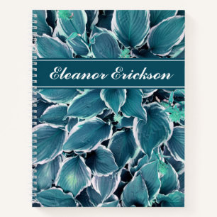Cuaderno Monograma de hojas verde azuladas y blancas