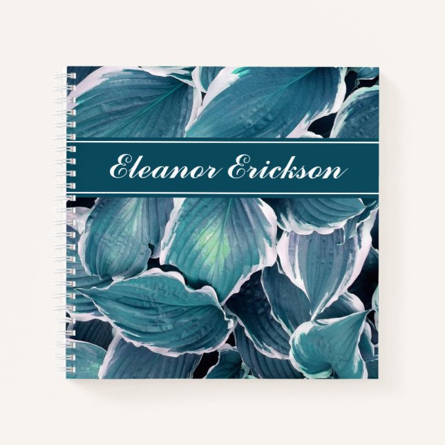 Cuaderno Monograma de hojas verde azuladas y blancas (Anverso)