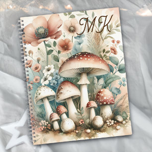 Cuaderno Monograma de Hongos y Flores de Cottage Core