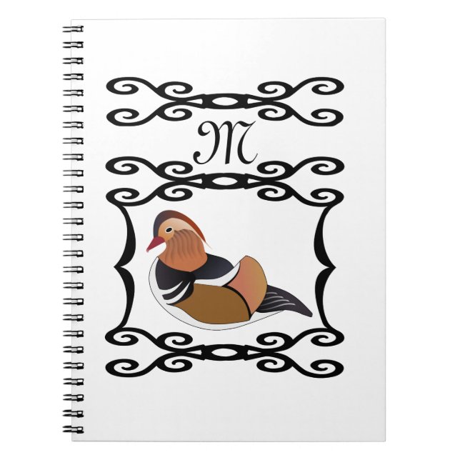 Cuaderno Monograma de Ilustracion de pato de mandarín adora (Frente)