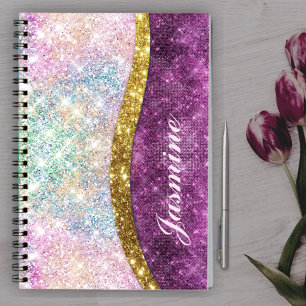 Cuaderno Monograma de imitación de oro de fuchsia iridiscen