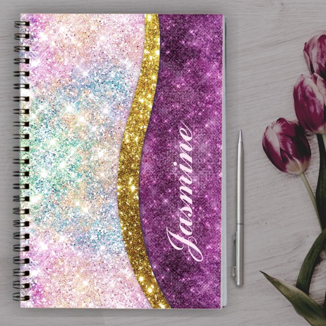 Cuaderno Monograma de imitación de oro de fuchsia iridiscen (Subido por el creador)