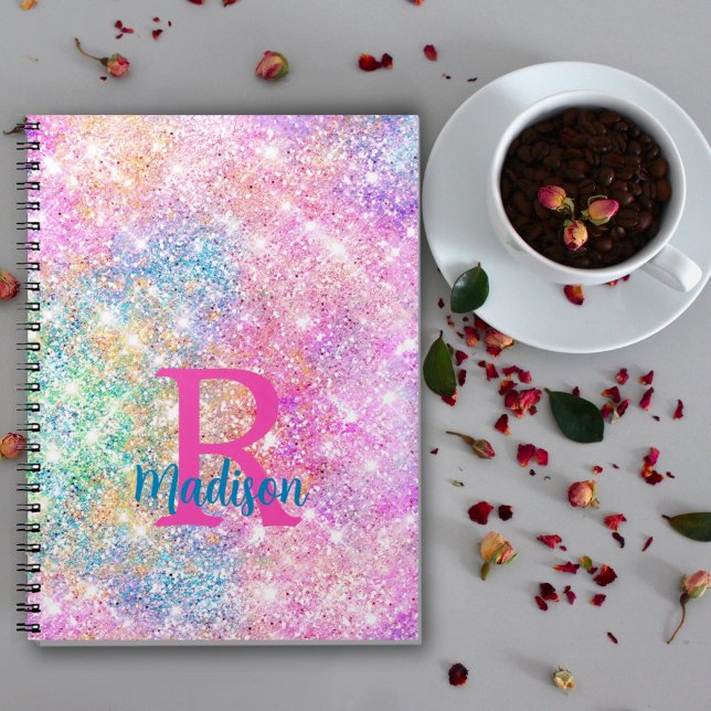 Cuaderno Monograma de imitación rosa de iridiscino blanco u (Subido por el creador)