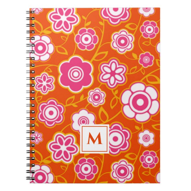 Cuaderno Monograma de impresión de andana floral (Frente)