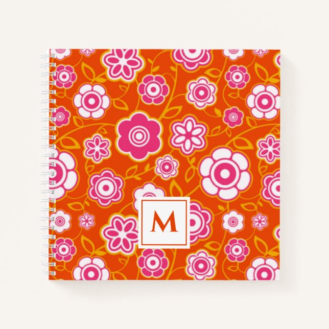 Cuaderno Monograma de impresión de andana floral (Anverso)