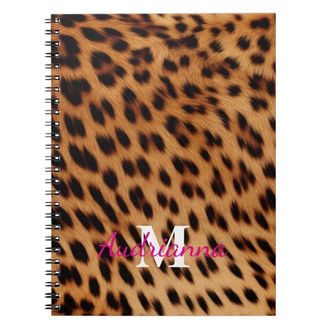 Cuaderno Monograma de impresión de animales leopardos (Frente)