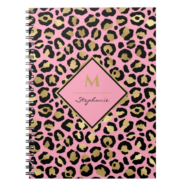Cuaderno Monograma de Impresión de Leopardo Rosa Caliente N (Frente)