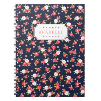 Cuaderno Monograma de impresión floral vintage de Moda cora