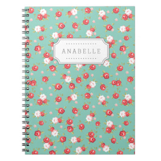 Cuaderno Monograma de impresión floral vintage de Moda de c