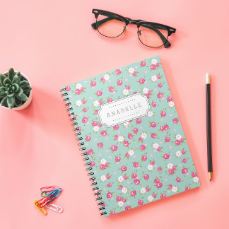 Cuaderno Monograma de impresión floral vintage de Moda fina