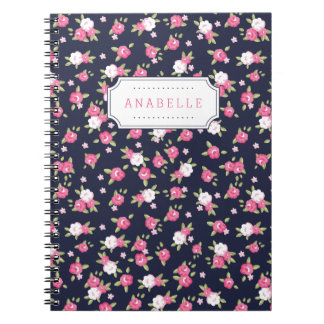 Cuaderno Monograma de impresión floral vintage de Moda rosa