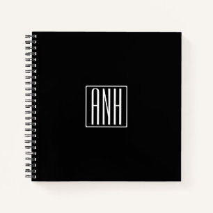 Cuaderno Monograma de Iniciales   Blanco sobre negro