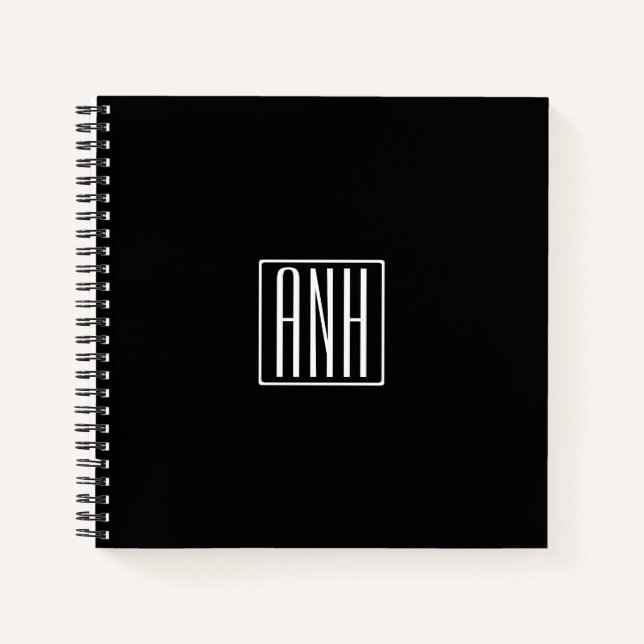 Cuaderno Monograma de Iniciales | Blanco sobre negro (Anverso)