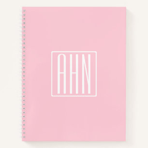 Cuaderno Monograma de iniciales Blanco sobre rosa claro