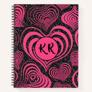 Cuaderno Monograma de iniciales de corazón abstracto glam n