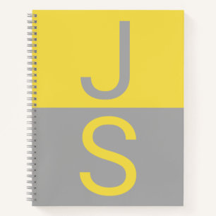 Cuaderno Monograma de iniciales modernas amarillas y grises