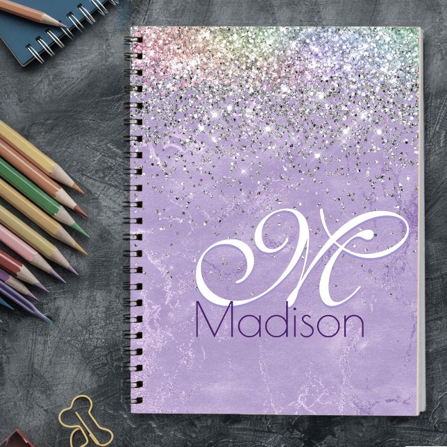 Cuaderno Monograma de iridescen lilac malva purpurina (Subido por el creador)