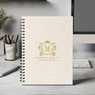 Cuaderno Monograma de la Cresta Real Dorada de Lino Beige C