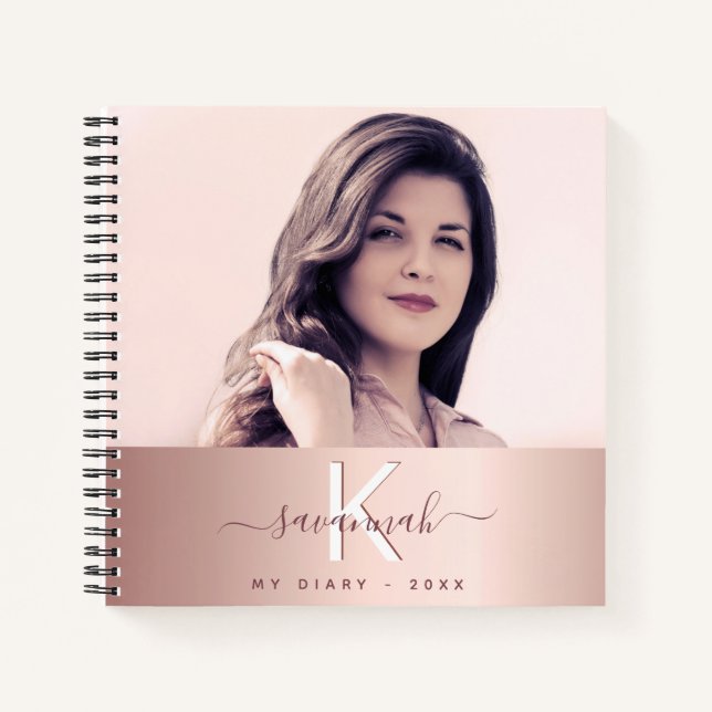 Cuaderno Monograma de la foto del personalizado rosa de oro (Anverso)
