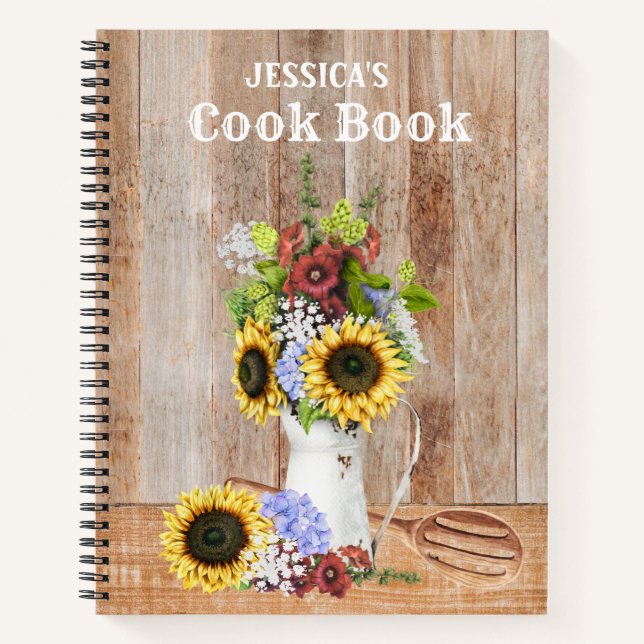 Cuaderno Monograma de la madera de girasol de cocina rústic (Anverso)