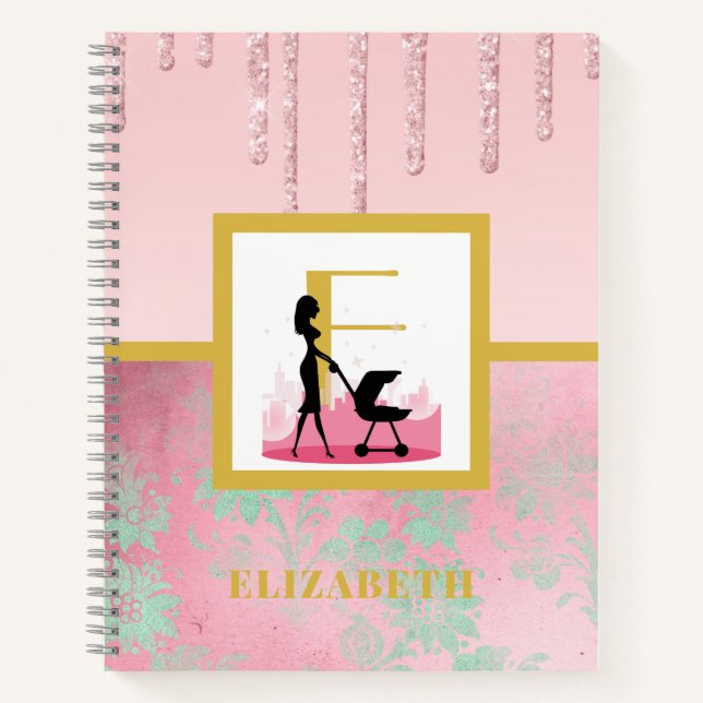 Cuaderno Monograma de la madre del Recién nacido verde de l (Anverso)