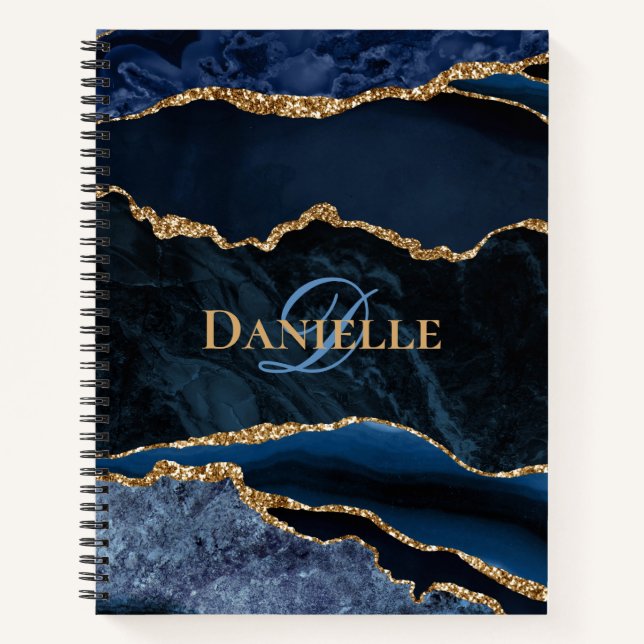 Cuaderno Monograma de la Marina Blue Gold Agate (Anverso)