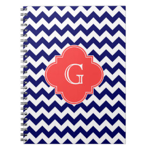 Cuaderno Monograma de la Marina Whats Chevron Zigzag Coral