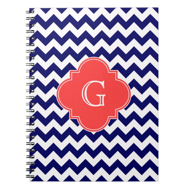 Cuaderno Monograma de la Marina Whats Chevron Zigzag Coral  (Frente)