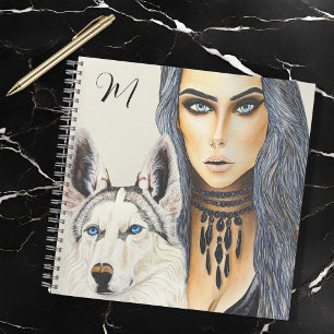Cuaderno Monograma de la mujer del glam moderno y del perro