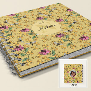 Cuaderno Monograma de la reina amarilla moderna de abeja y