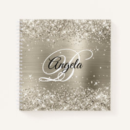 Cuaderno Monograma de lámina de platino brillante con deste