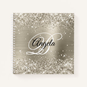 Cuaderno Monograma de lámina de platino brillante con deste