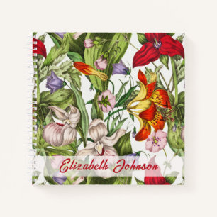 Cuaderno Monograma de las flores de color de color vintage 