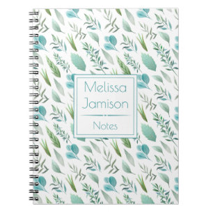 Cuaderno Monograma de las hojas azul y verde Verde azuladas