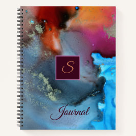 Cuaderno Monograma de las olas de color rojo Naranja azul