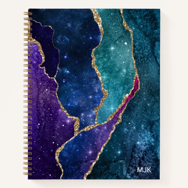 Cuaderno Monograma de las venas de oro azul morado Aqua (Anverso)