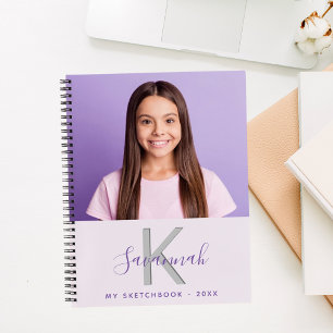 Cuaderno Monograma de lavanda de fotos de personalizado de 