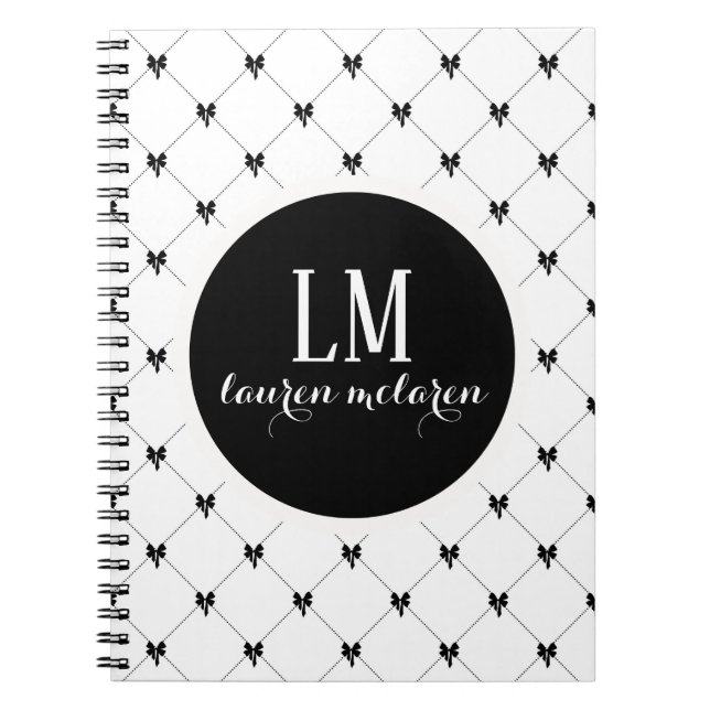 Cuaderno Monograma de lazo blanco y negro (Frente)