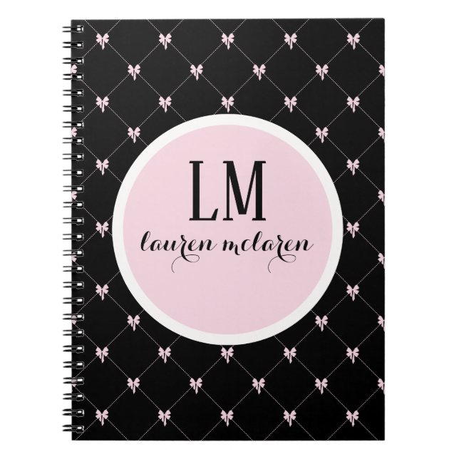 Cuaderno Monograma de lazo negro y rosa (Frente)