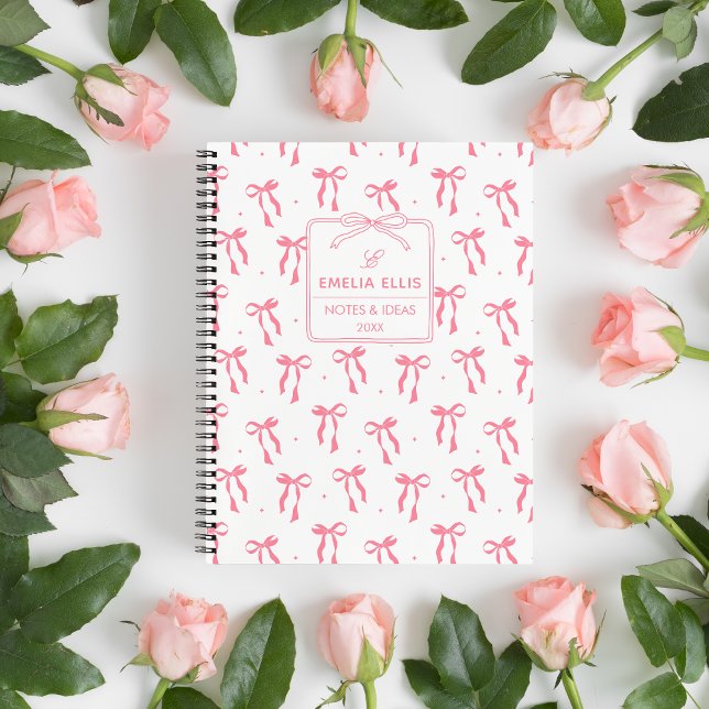 Cuaderno Monograma de lazos coquette rosa y blanco lindo fe (Subido por el creador)