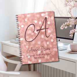 Cuaderno Monograma de lentejuelas de oro rosa Año académico