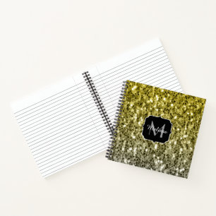 Cuaderno Monograma de lentejuelas oscuras de oro plateado o