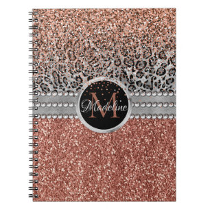 Cuaderno Monograma de Leopardo de oro Rosa Girly elegante P