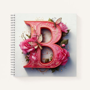 Cuaderno Monograma de letra B floral elegante con rosa espi