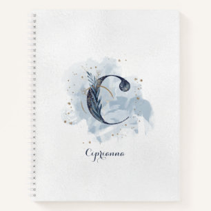 Cuaderno Monograma de letra C floral personal moderno azul 