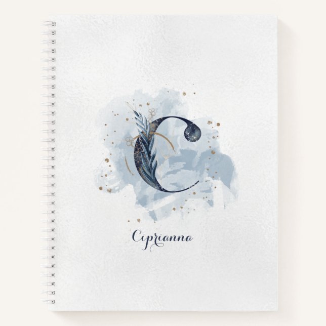 Cuaderno Monograma de letra C floral personal moderno azul  (Anverso)