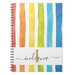 Cuaderno Monograma de letra cursiva de franja de arcoíris