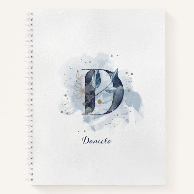 Cuaderno Monograma de letra D floral personalizado moderno  (Anverso)